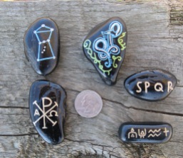 Orion, Viking Stone, Roman SPQR, Chi Rho, Cuneiform Symbols (from top left to right) Artist: J.R. Goslant